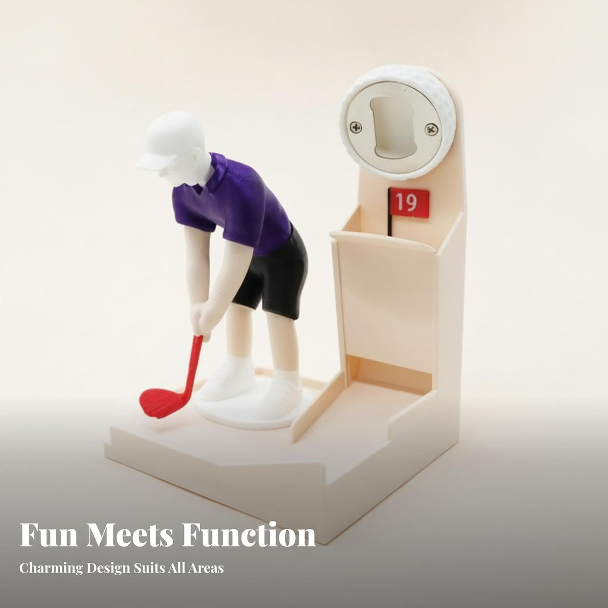 Plastic and Metal Golf Bottle Opener, Novelty Golfer Figurine, Freestanding Desktop Display, 370g, 18cm x 10cm