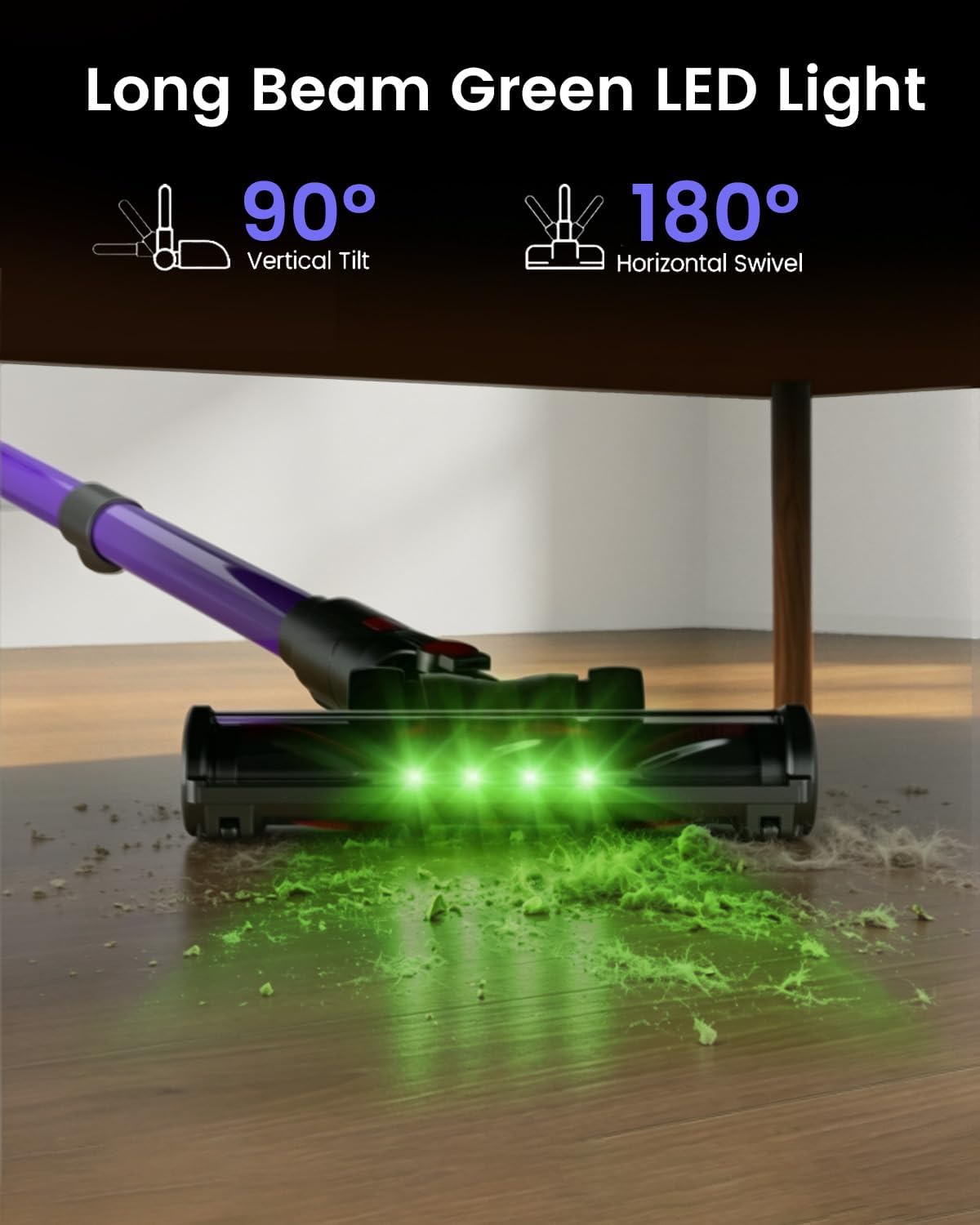 Cordless Vacuum Cleaner,120Min Runtime with 2 Batteries for Pet Hair Carpet