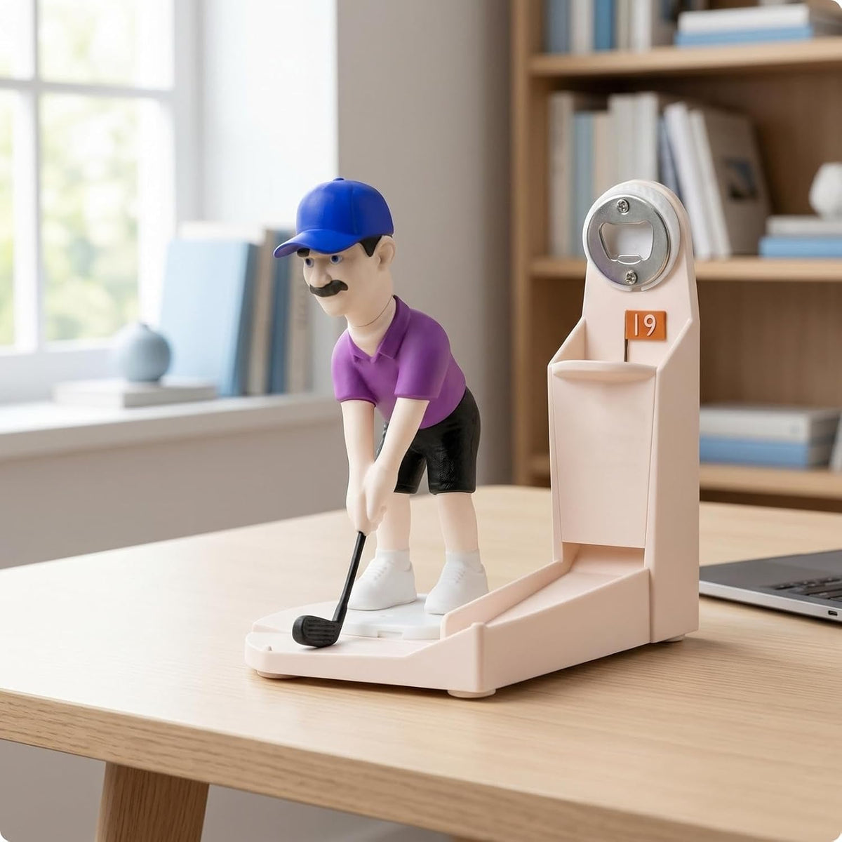 Plastic and Metal Golf Bottle Opener, Novelty Golfer Figurine, Freestanding Desktop Display, 370g, 18cm x 10cm