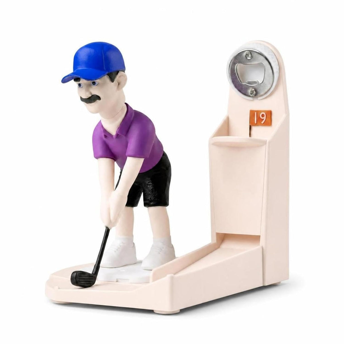 Plastic and Metal Golf Bottle Opener, Novelty Golfer Figurine, Freestanding Desktop Display, 370g, 18cm x 10cm