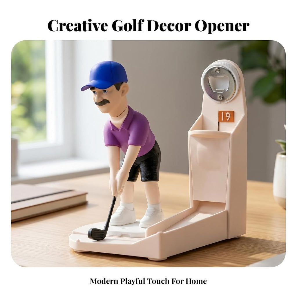 Plastic and Metal Golf Bottle Opener, Novelty Golfer Figurine, Freestanding Desktop Display, 370g, 18cm x 10cm