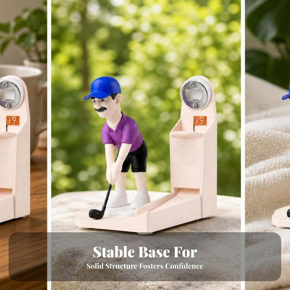 Plastic and Metal Golf Bottle Opener, Novelty Golfer Figurine, Freestanding Desktop Display, 370g, 18cm x 10cm